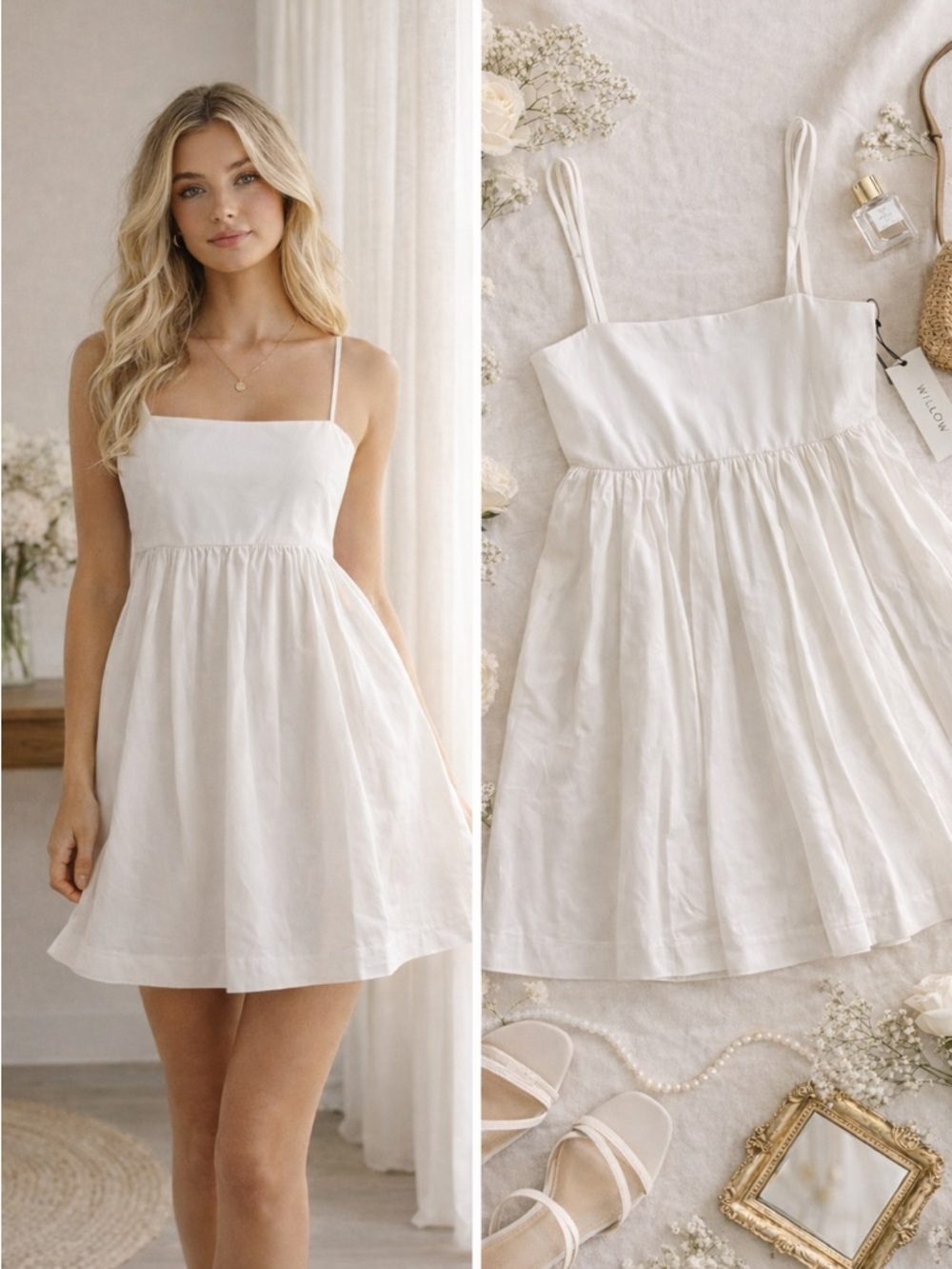 Willow White Babydoll Mini | Medium | NWT Summer wedding | Bridal | Rush Week